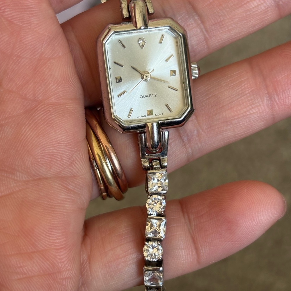 Ladies Quartz Watch 925 Sterling Silver Clear Rhinestone need New Battery